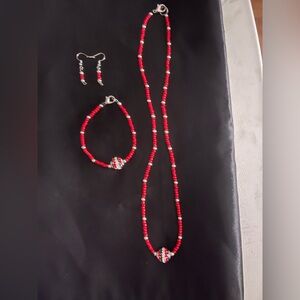 Red Beaded Jewelry Set